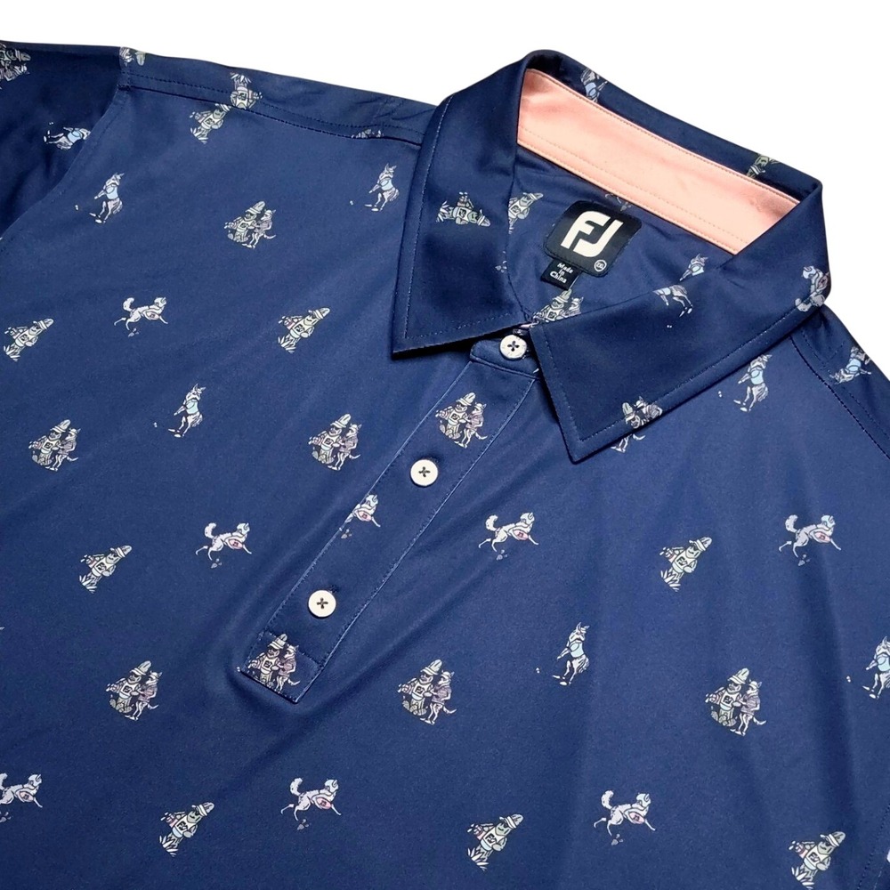 FootJoy Mens 2XL Coyote Cactus Wolf Geometric AOP Pattern Blue Golf Polo Shirt